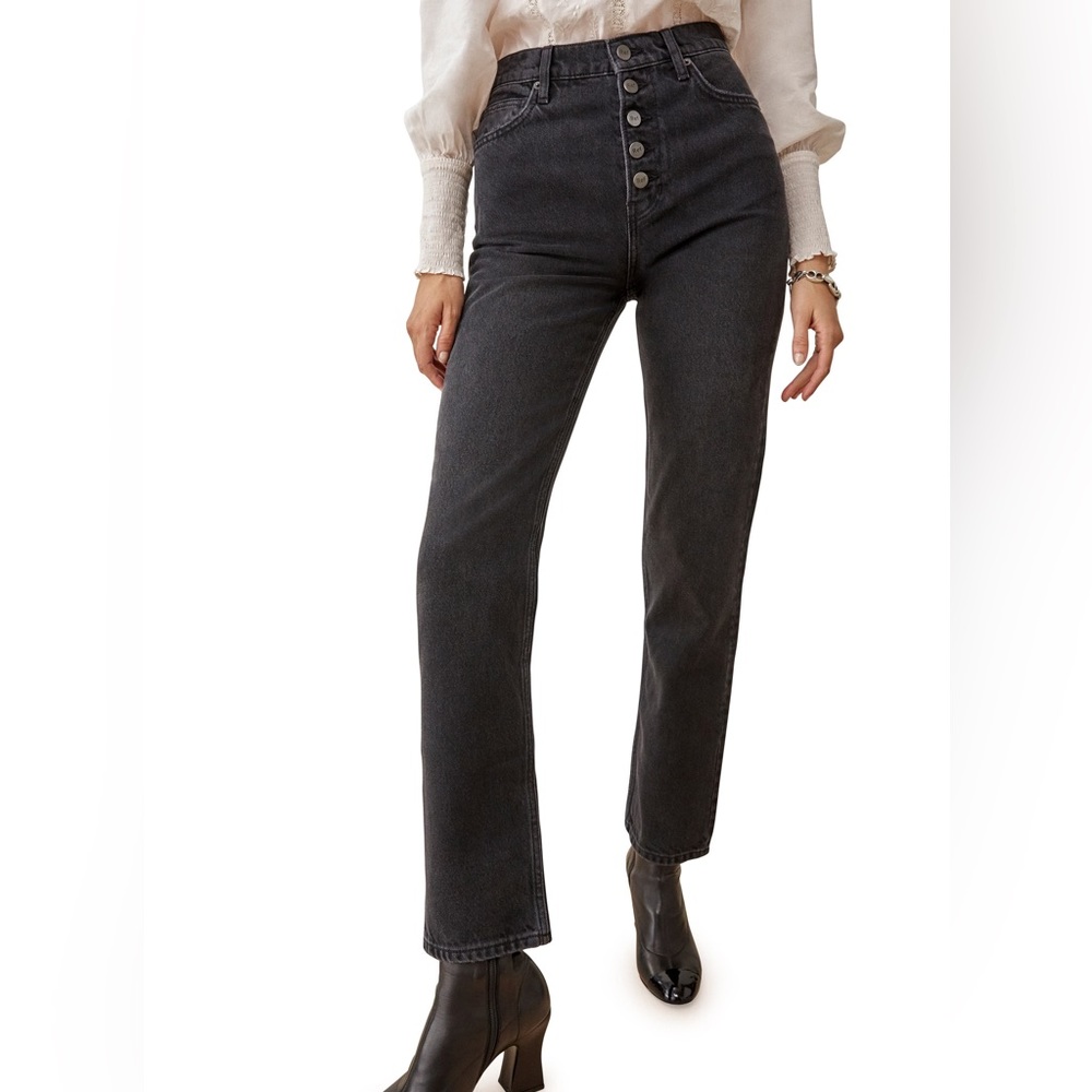 Reformation Cynthia Button Fly High Rise Straight Jeans Ventura